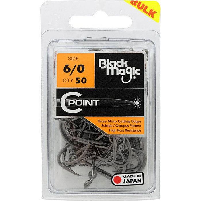 Black Magic C Point Fishing Hook 50x Charter Pack 6/0