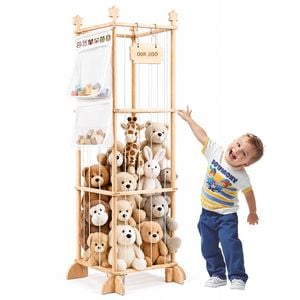 Advwin 142cm Stuffed Animal Storage Organizer w/ Elastic Cords & Storage Bag Wooden Large Organizer Holder