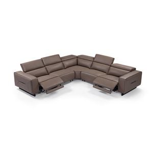 5 Seater Real Cow Leather Sofa with Power Recliner Adjustable Headrest Corner Lounge