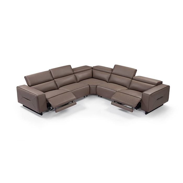 5 Seater Real Cow Leather Sofa with Power Recliner Adjustable Headrest Corner Lounge