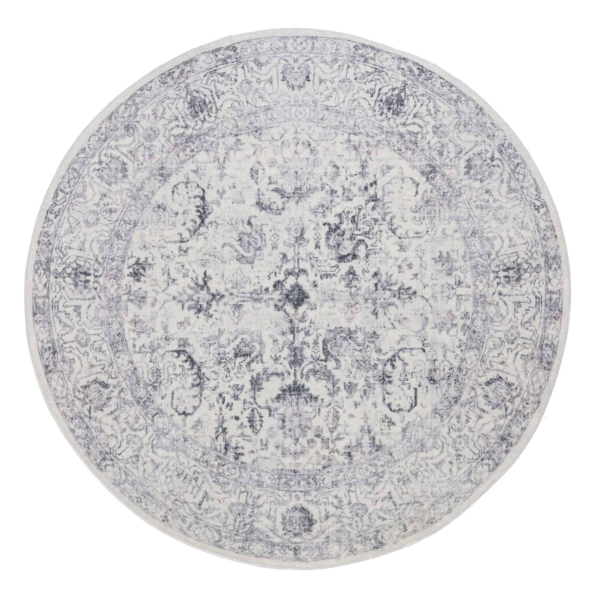 Loopsie-200cm X 200cm-sakalar Grey Floral Medallion Washable Round Rug ...