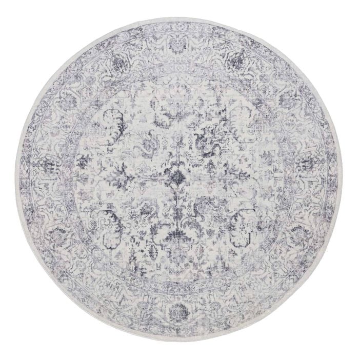 Loopsie-200cm X 200cm-sakalar Grey Floral Medallion Washable Round Rug