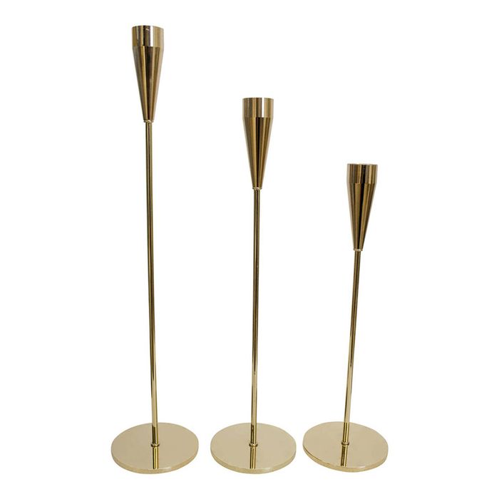3pc Metal 26/31/36cm Stick/Taper Candle Holder Display Home Room Decor Set Gold