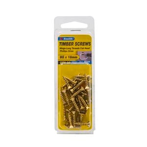 Zenith 8G x 18mm Brass Plated Timber Screw - 30 Pack
