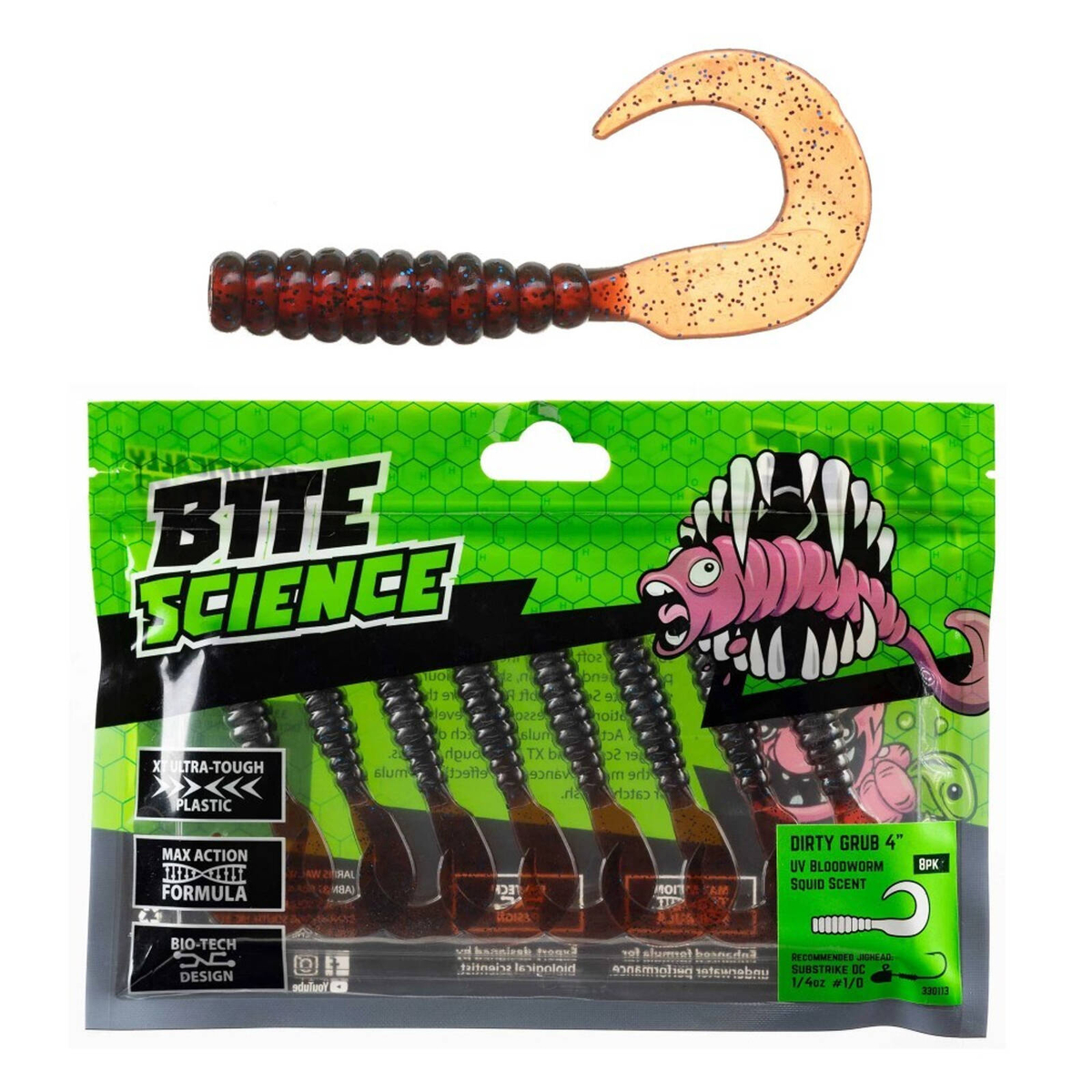 8 Pack of 4 Inch Bite Science Dirty Grubs Soft Plastic Lures ...