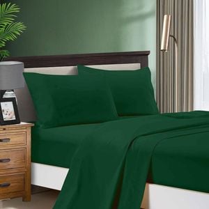Fabric Fantastic 1000tc Ultra Soft Queen Size Bed Dark Green Flat & Fitted Sheet Set