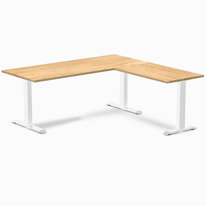 Desky Fixed Height Hardwood L-Shape Office Desk White Frame 180x175cm