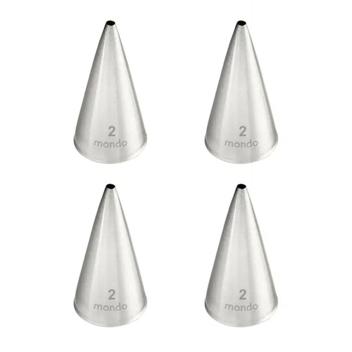 4x Mondo Stainless Steel #2 Round Piping Tip Icing Cake Decorating Nozzle Silver