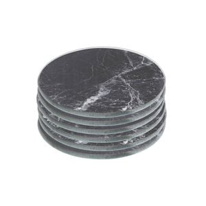 6x Round Glass Coasters - 10cm - Black Marble Effect - Tabletop Protection Mat Drink Coaster Decorative Dining Placemat