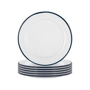 Argon Tableware 20cm Enamel Side Plates - Navy Rim - Set Of 6 - 8inch Small Dish Plates Metal Enamel Tableware Dinner Set