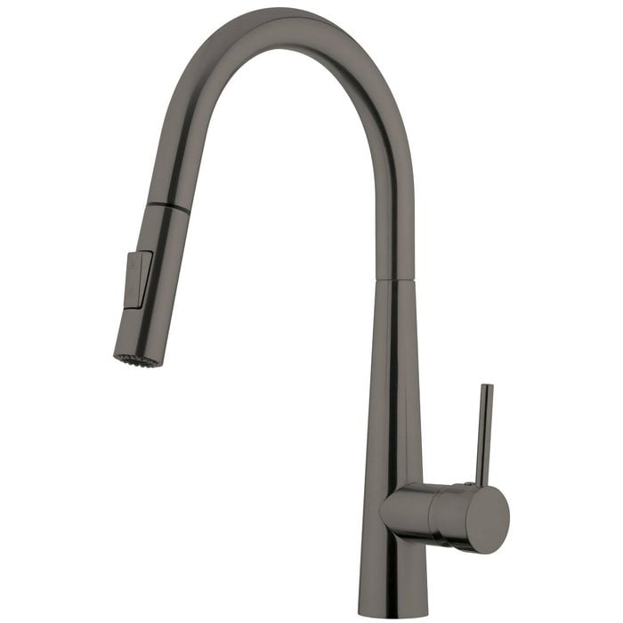 Foreno E-Steel Gooseneck Pulldown Sink Mixer Brushed Gunmetal
