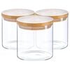 Argon Tableware Glass Storage Jar - Wooden Lid - 550ml - Modern Round Scandi Organisation Container Glass Jar - Set Of 3