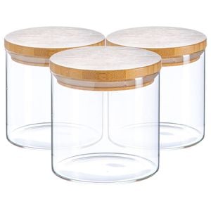 Argon Tableware Glass Storage Jar - Wooden Lid - 550ml - Modern Round Scandi Organisation Container Glass Jar - Set Of 3