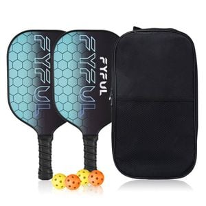 Catzon Pickleball Paddles Set Of 2 Durable Fiberglass Surface Cushion Grip Pickleball Rackets 4 Balls And Carry Bag-skyblue