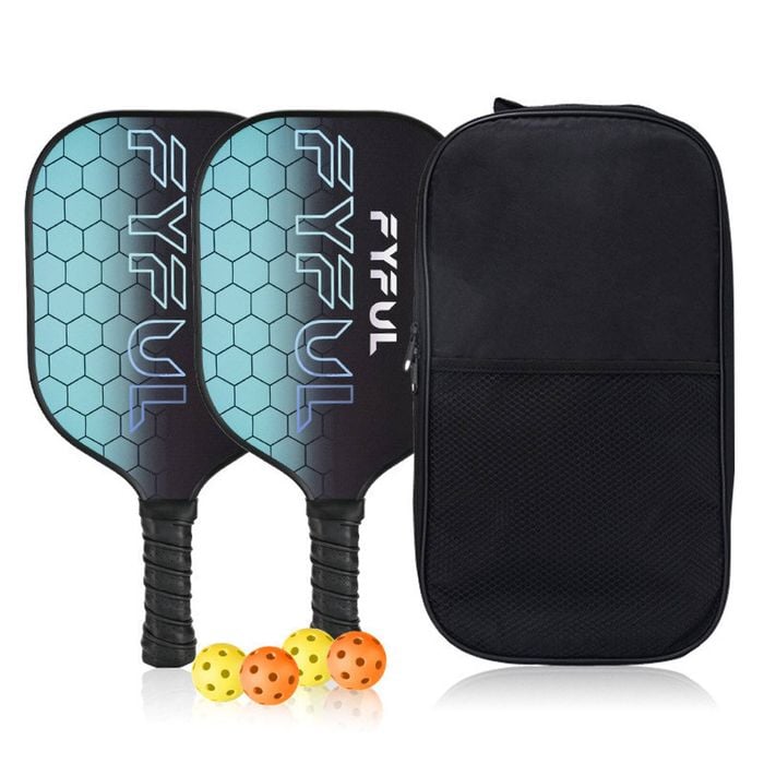 Catzon Pickleball Paddles Set Of 2 Durable Fiberglass Surface Cushion Grip Pickleball Rackets 4 Balls And Carry Bag-skyblue