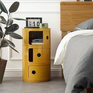 Catzon 3 Tier Round Bedside Table with Storage-Yellow