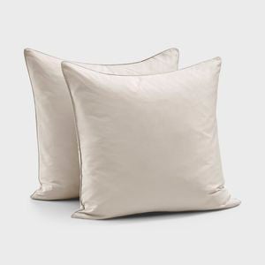 Dreamaker 400TC Premium Cotton Sateen Piped European Pillowcase Oatmeal Twin Pack