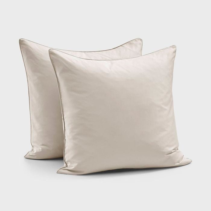 Dreamaker 400TC Premium Cotton Sateen Piped European Pillowcase Oatmeal Twin Pack