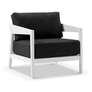 Bronte 1 Seater Outdoor Aluminium Lounge White & Denim Grey Cushions