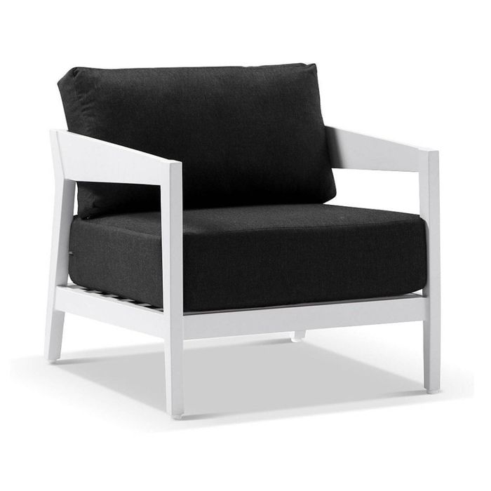 Bronte 1 Seater Outdoor Aluminium Lounge White & Denim Grey Cushions