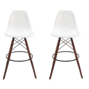 SK Designer Living | Pack of 2 | Replica Eames DSW Stool | Plastic & Walnut - White