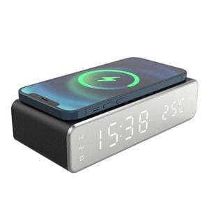 Catzon Digital Alarm Clock With Temperature Display & Wireless Charging Station-black