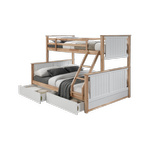 Myer Triple Bunk Bed with Storage and Mattress Set | Natural Hardwood Frame