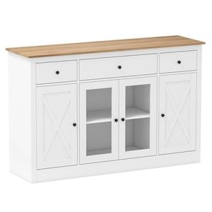 Costway 140cm Buffet Sideboard See-through Kitchen Pantry Cabinet