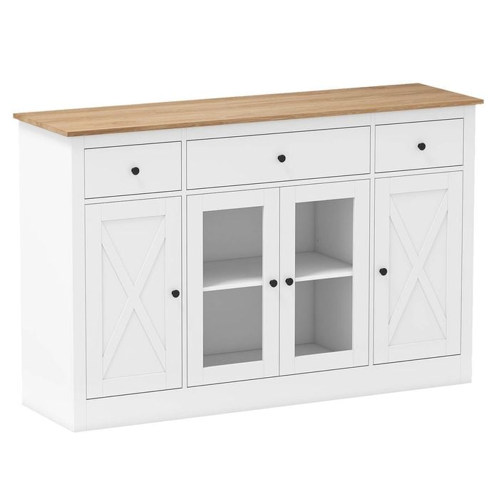 Costway 140cm Buffet Sideboard See-through Kitchen Pantry Cabinet