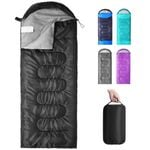 Advwin Camping Sleeping Bag for Adults Boys and Girls Lightweight Backpacking 3 Season Warm Weather Waterproof Black