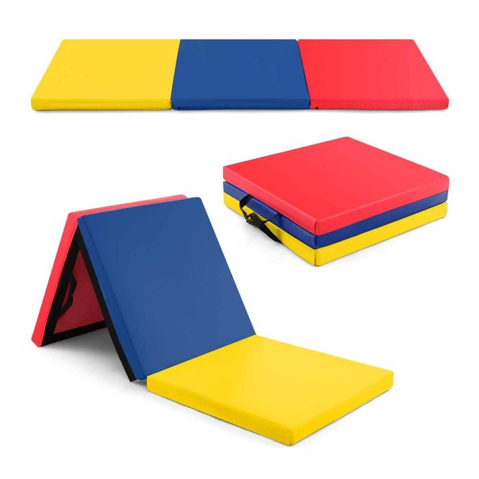 Costway 180x60cm 3-fold Gymnastics Mat Portable Tumbling Mat Blue