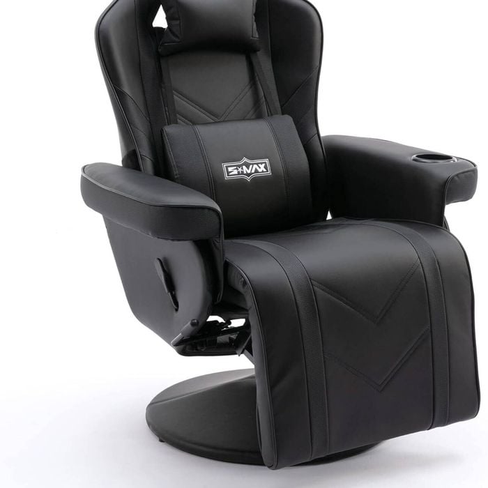 S*max Gaming Recliner Chair With Flip-up Footrest In Black Pu Leather – Fixed Height Swivel Base