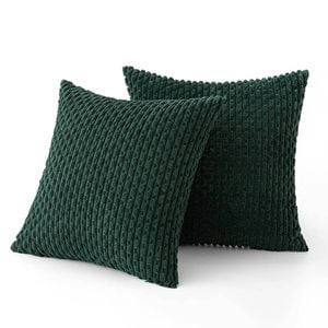Catzon 2 Pcs Throw Pillow Covers Soft Striped Corduroy Cushion Case for Couch 55X55cm-Dark Green