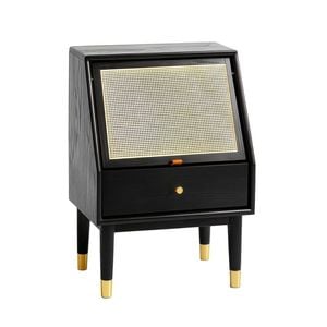 MIUZ Black Solid Oak Wood Bedside Table Side Storage End Table Shelf Nightstand