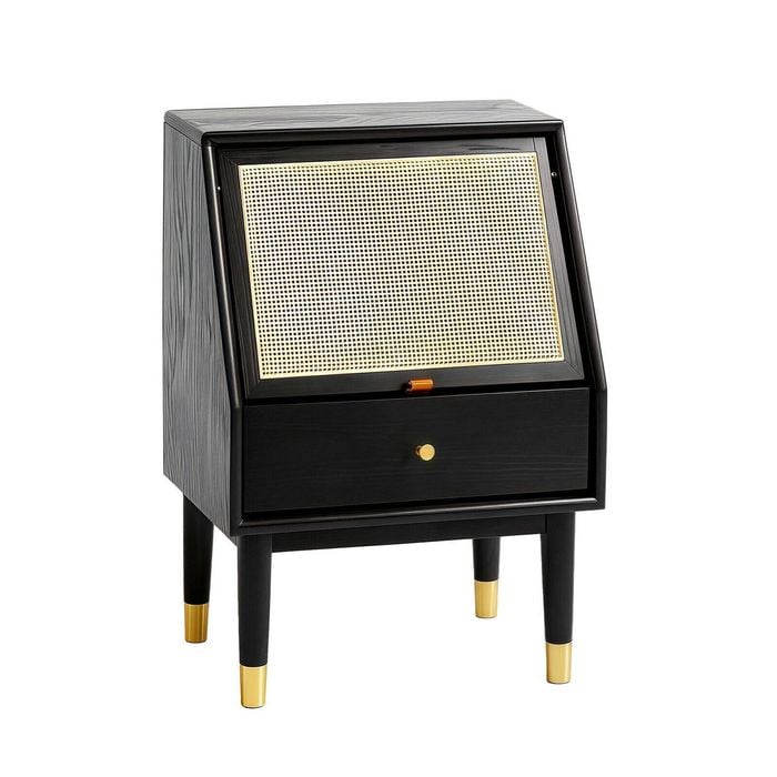 MIUZ Black Solid Oak Wood Bedside Table Side Storage End Table Shelf Nightstand