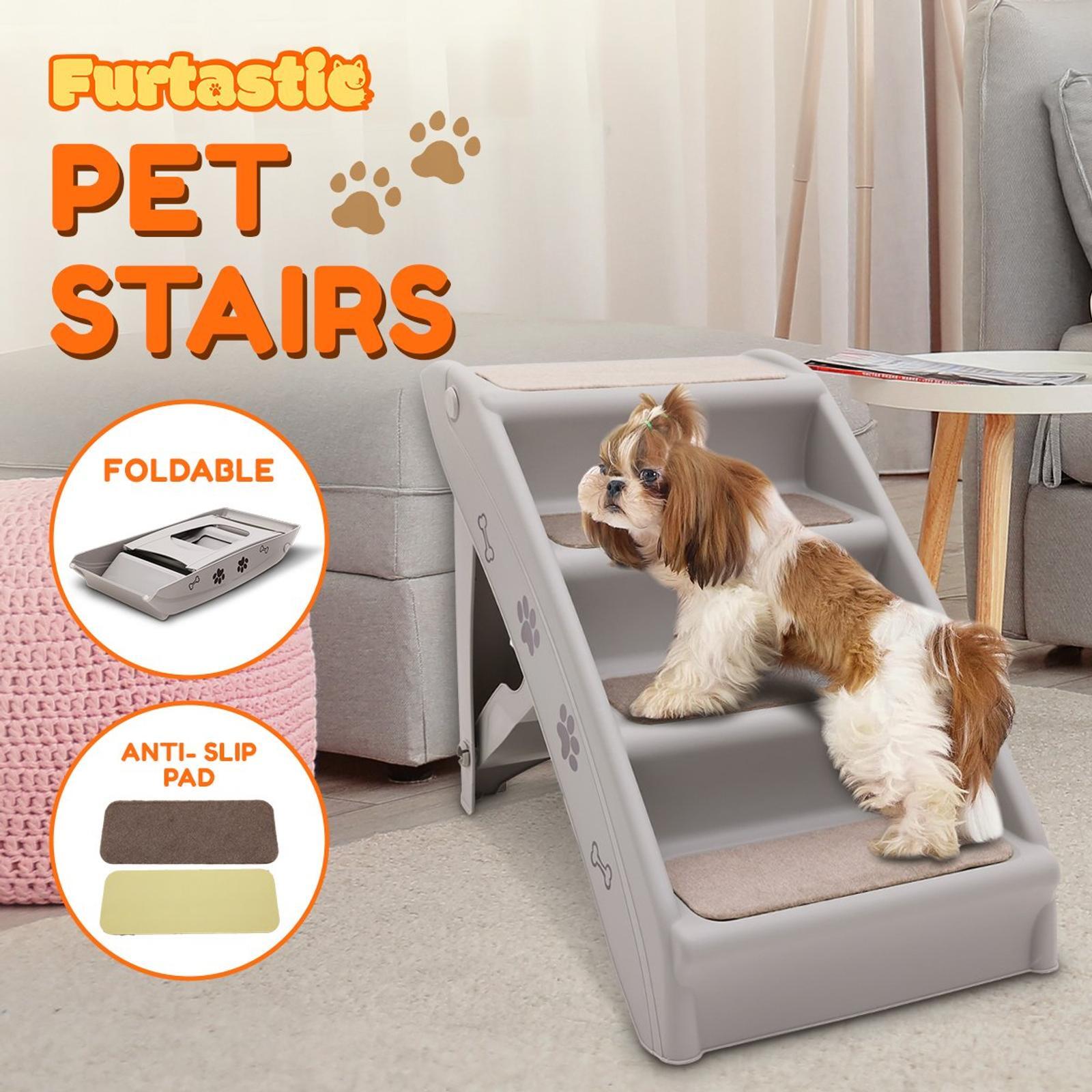 Furtastic Foldable Pet Stairs in Grey 50cm Dog Ladder Cat Ramp with Non Slip Mat for Indoor a Bunnings Australia