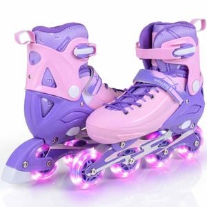 Costway 4size Kid Roller Skates Inline Skating Shoes Lightup 9-14 Purple