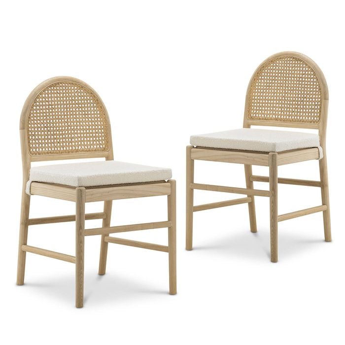 Estelle Set of 2 Natural Rattan Arch Bouclé Dining Chair
