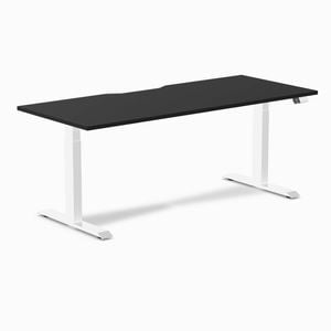 Desky Dual Black Scalloped Melamine Sit Stand Desk 180x75cm White Frame Leg