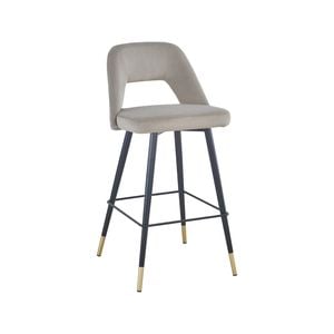 Delta barstool in velvet and black powdercoated legs with gold tips - Grey