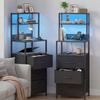 Advwin LED Bedside Table Set of 2 with Charging Station 3 Fabric Drawers Nightstand Black