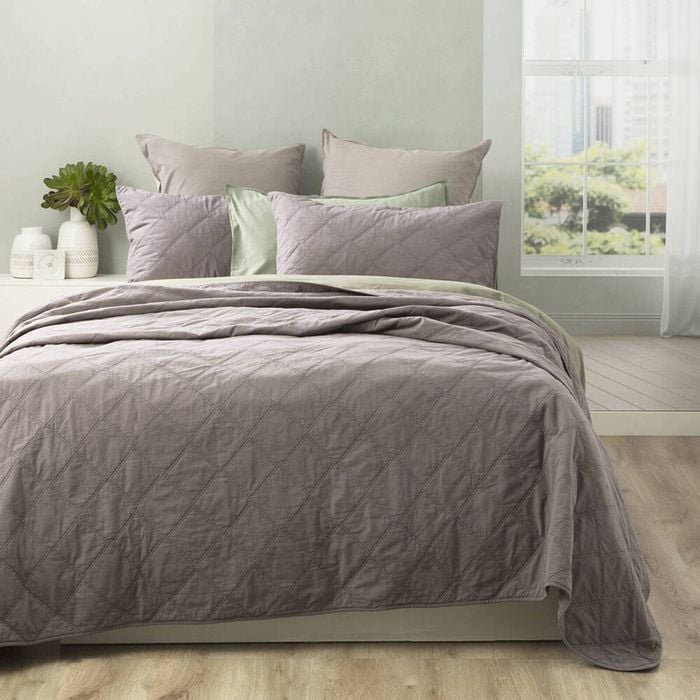Renee Taylor Single/Double Attwood Cotton Quilted Coverlet Set Charcoal