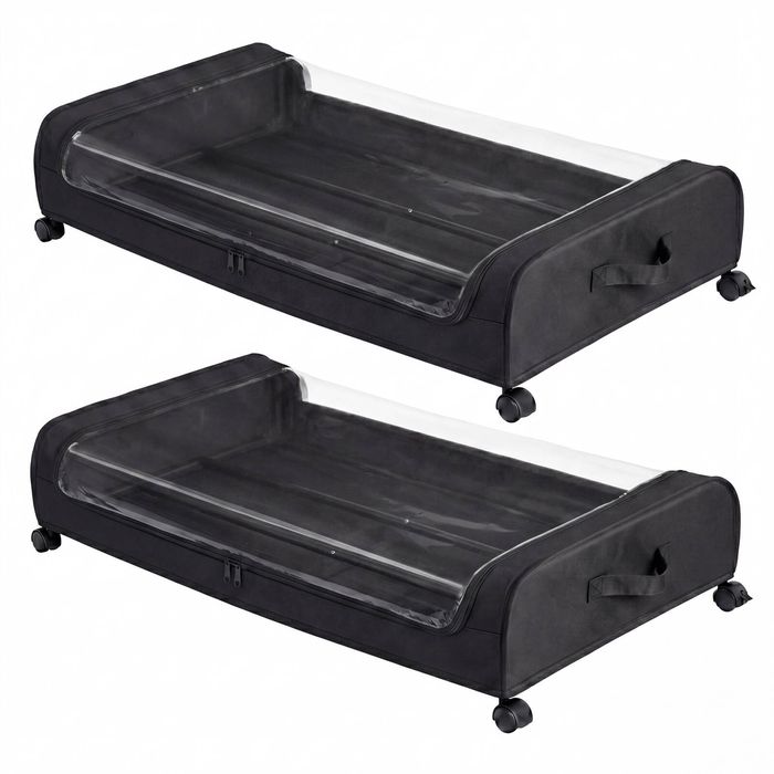 Levede 2x Under Bed Storage Containers for Shoe and Apparel Clear-Lidded Black