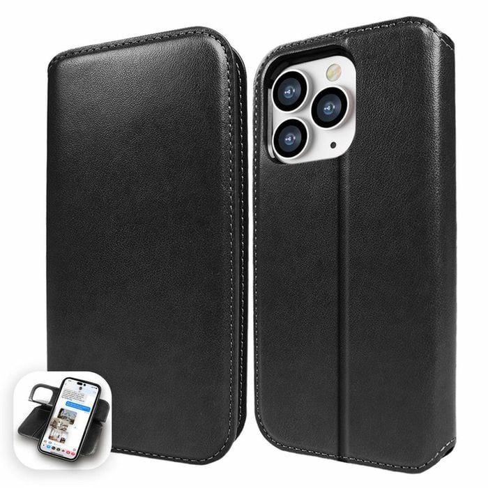 Tough On for Apple iPhone 15 Pro Case Magnetic Fine Detachable Leather