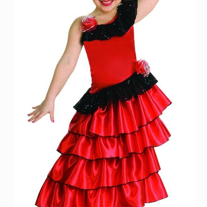 Spanish Princess Girls Red Flamenco Dancer Costume - Medium