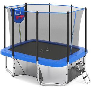 Costway 10x8FT Kids Trampoline Net Ladder Rustproof Bouncer Gift Blue