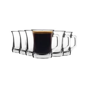 LAV 12 Piece Zen+ Glass Coffee Mug Set - Modern Style Sqaure Handle Tea/Coffee Glasses - Clear - 225ml