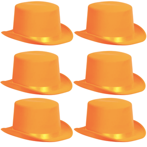 6x SATIN TOP HAT Costume Party Cap Fancy Dress Trilby Fedora One Size BULK Orange