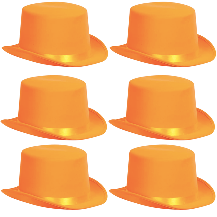 6x SATIN TOP HAT Costume Party Cap Fancy Dress Trilby Fedora One Size BULK Orange