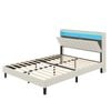 Familand LED Queen Bed Frame Storage Headboard Charging Station in Cream
